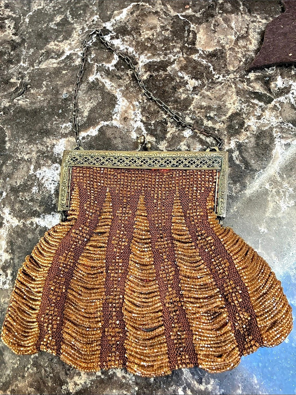 Beaded Frame Clutch in Brown & Gold vintage
